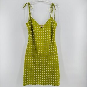 Levis Womens Slip Cami Dress Green Chartreuse Daisy Retro Y2K Tie Shoulder Small